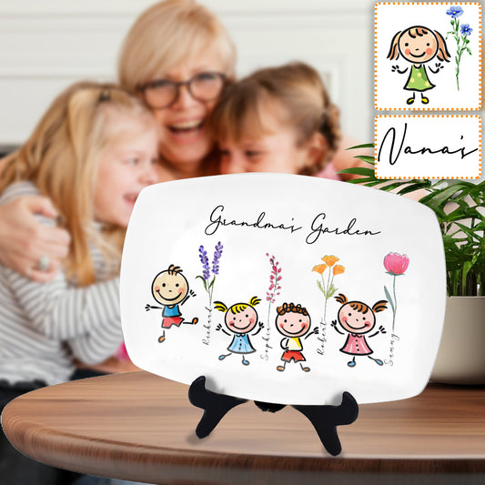 Grandma's Garden Kids With Birth Flowers - Personalized Grandma Plate