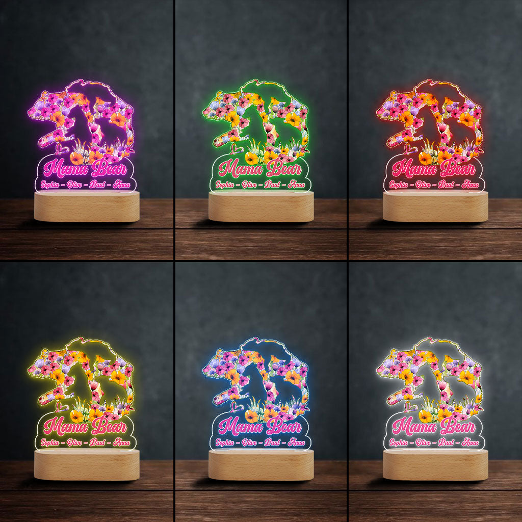 Mama Bear - Personalized Mother Shaped Plaque Light Base