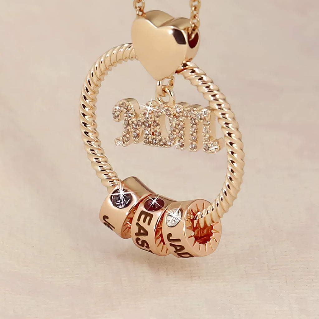 Round Pendant Mom's Necklace With Charms - Personalized Mother Round Pendant Mom's Necklace With Charms