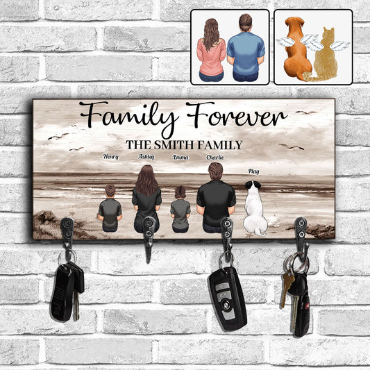 Familien-Schlüsselanhänger „Strandlandschaft für immer“ (Vintage-Version) – Personalisierter Familien-Schlüsselanhänger