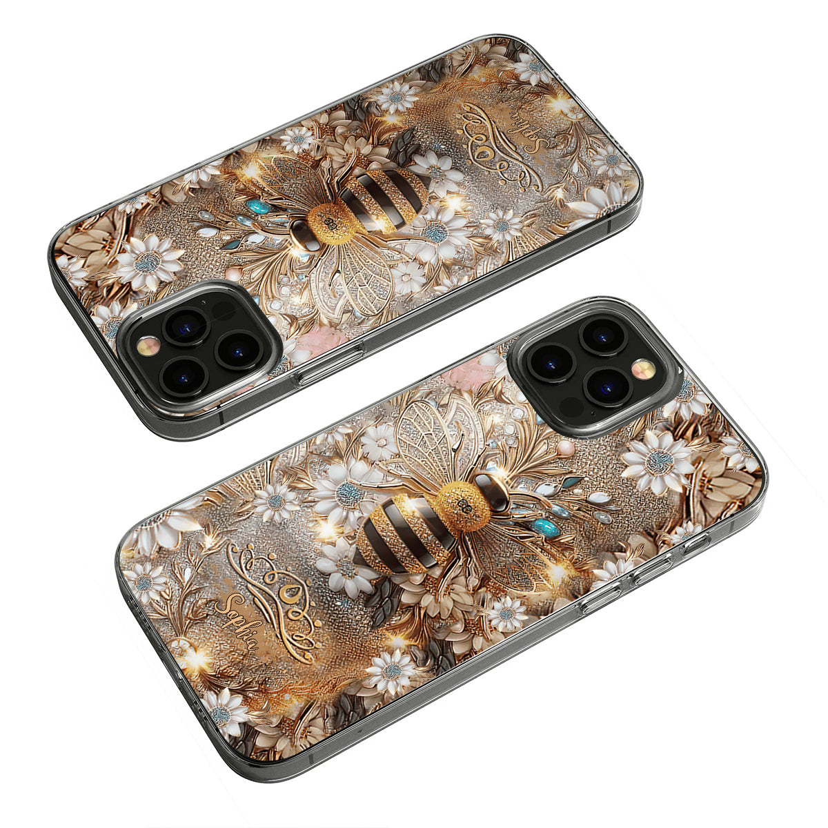 Queen Bee – Personalisierte transparente Handyhülle mit Bienenmotiv