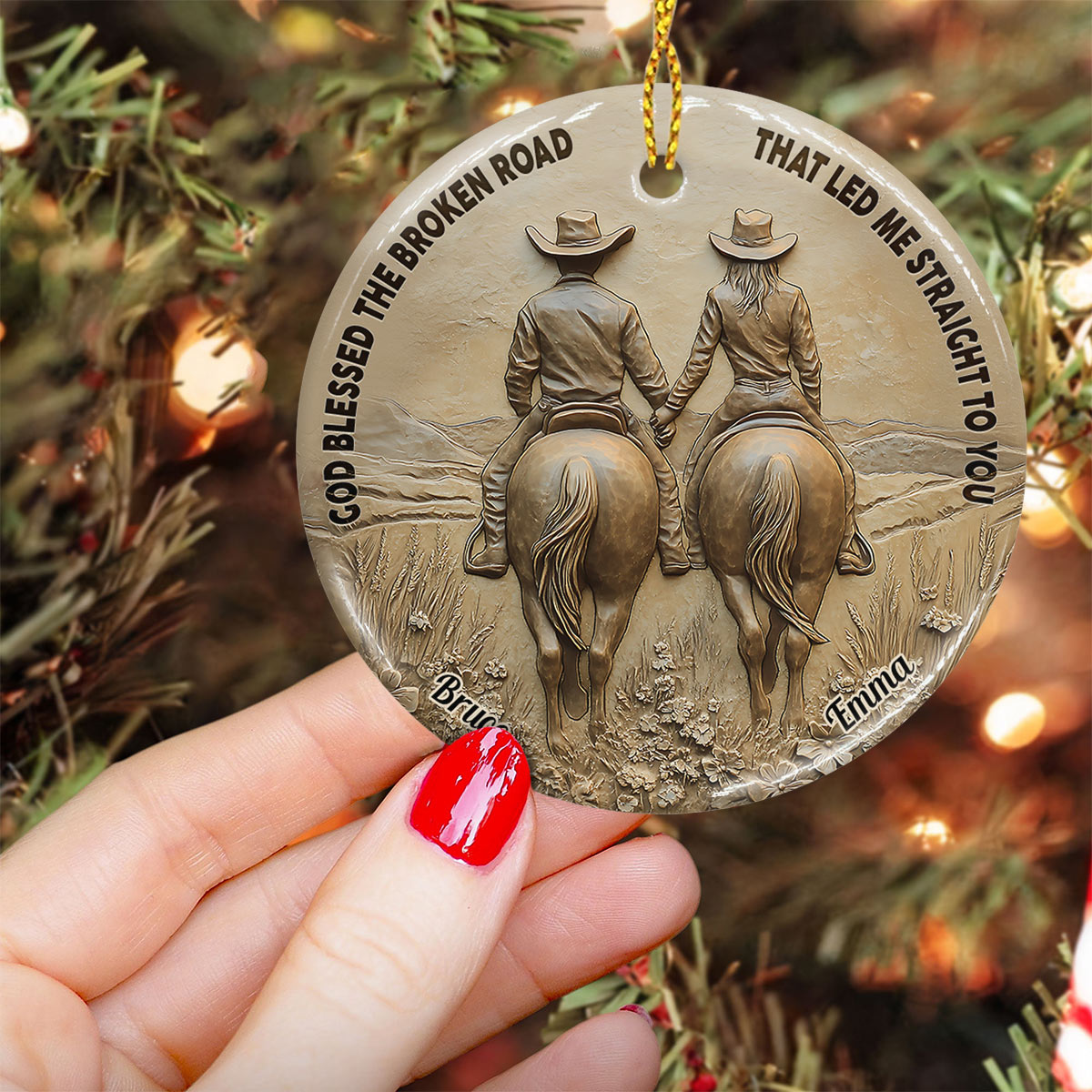 God Blessed The Broken Road That Led Me Straight To You - Personalized Couple Ceramic Circle Ornament