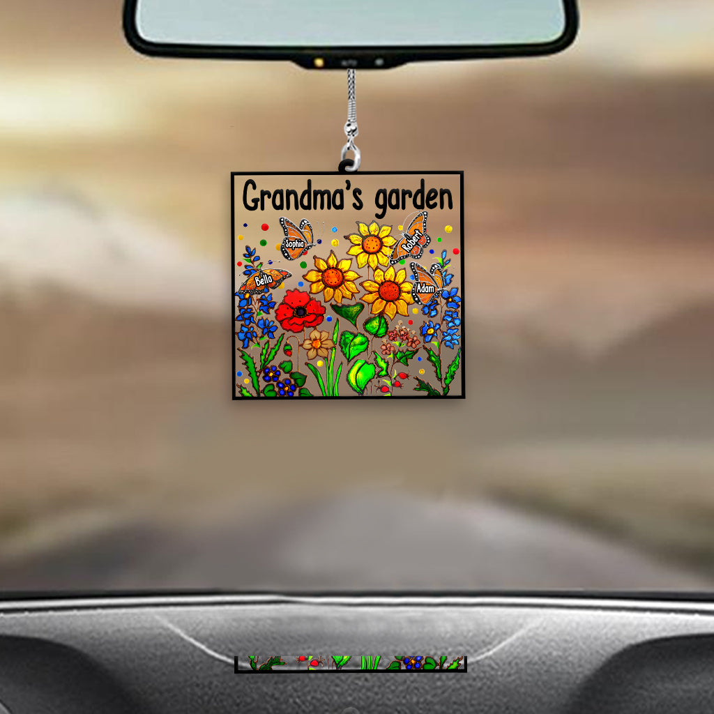 Grandma's Garden With Butterfly - Personalized Grandma Transparent Car Ornament