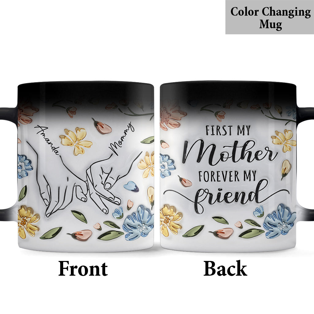First My Mother Forever My Friend Pastel Floral Line Art Inflated - Personalized Mother Mug