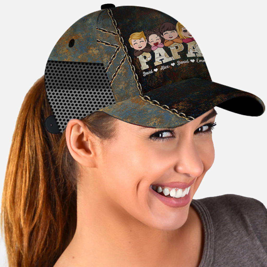 Papa Vintage Map With Kids - Personalized Grandpa Classic Cap