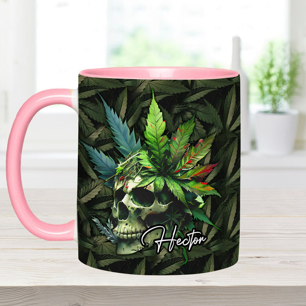 Skull Green Leaf - Personalized Weed Accent Mug