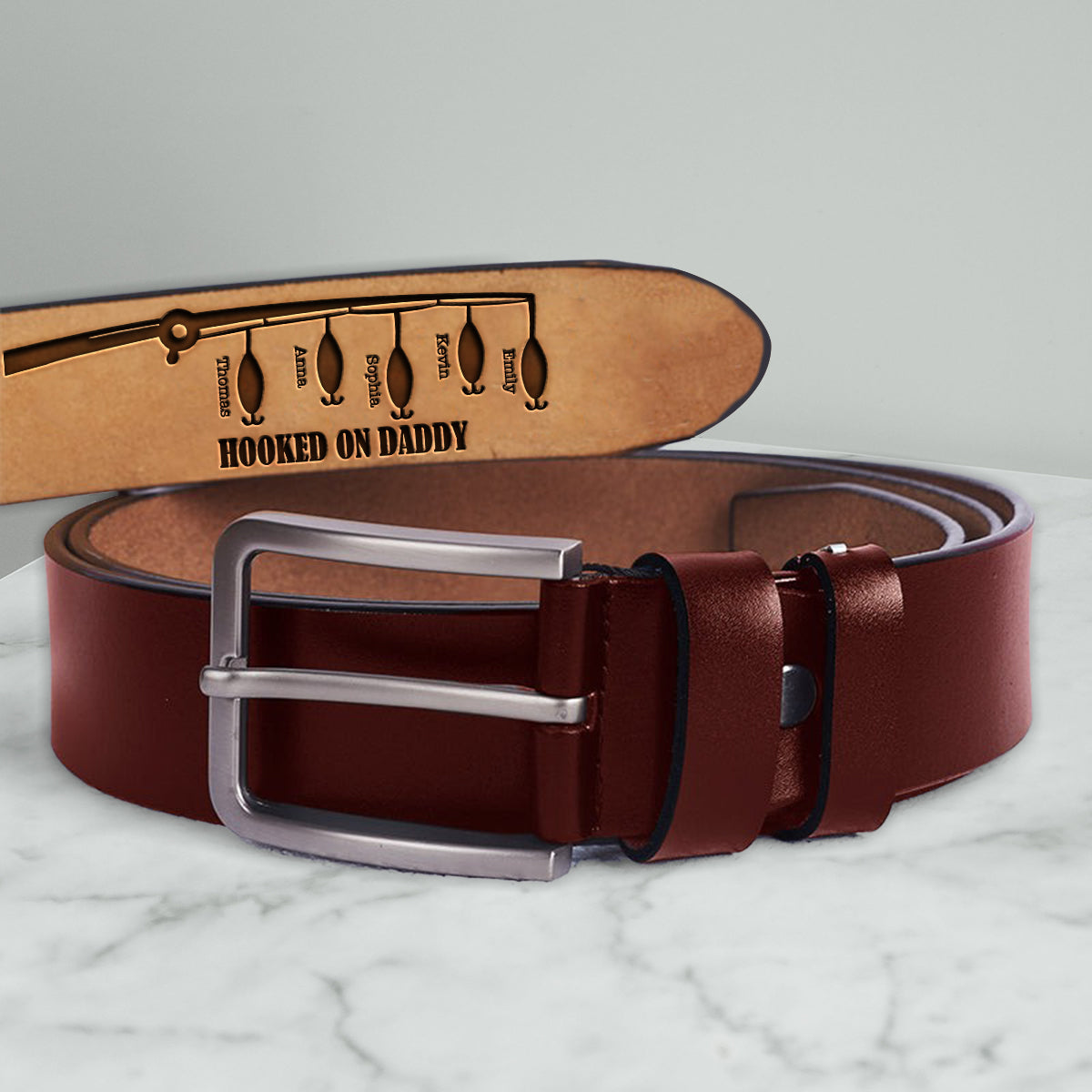 Hooked On Dad - Personalized Father Leather Belt