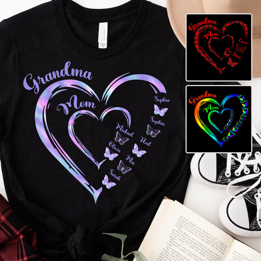 Première maman, maintenant grand-mère, version papillon - T-shirt et sweat à capuche personnalisés pour grand-mère