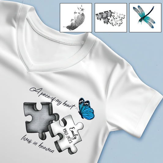 Memorial Butterfly Dragonfly Heaven Feather - Personalized Memorial Embroidered T-shirt