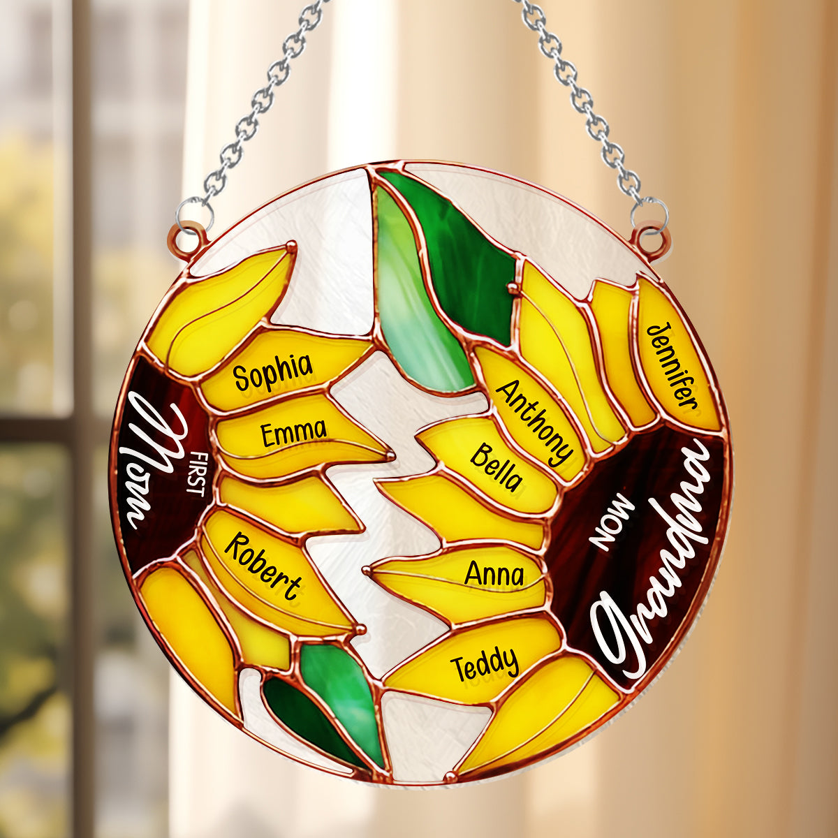 Première maman, maintenant grand-mère - Tournesol - Décoration attrape-soleil personnalisée à suspendre à la fenêtre « Grand-mère »