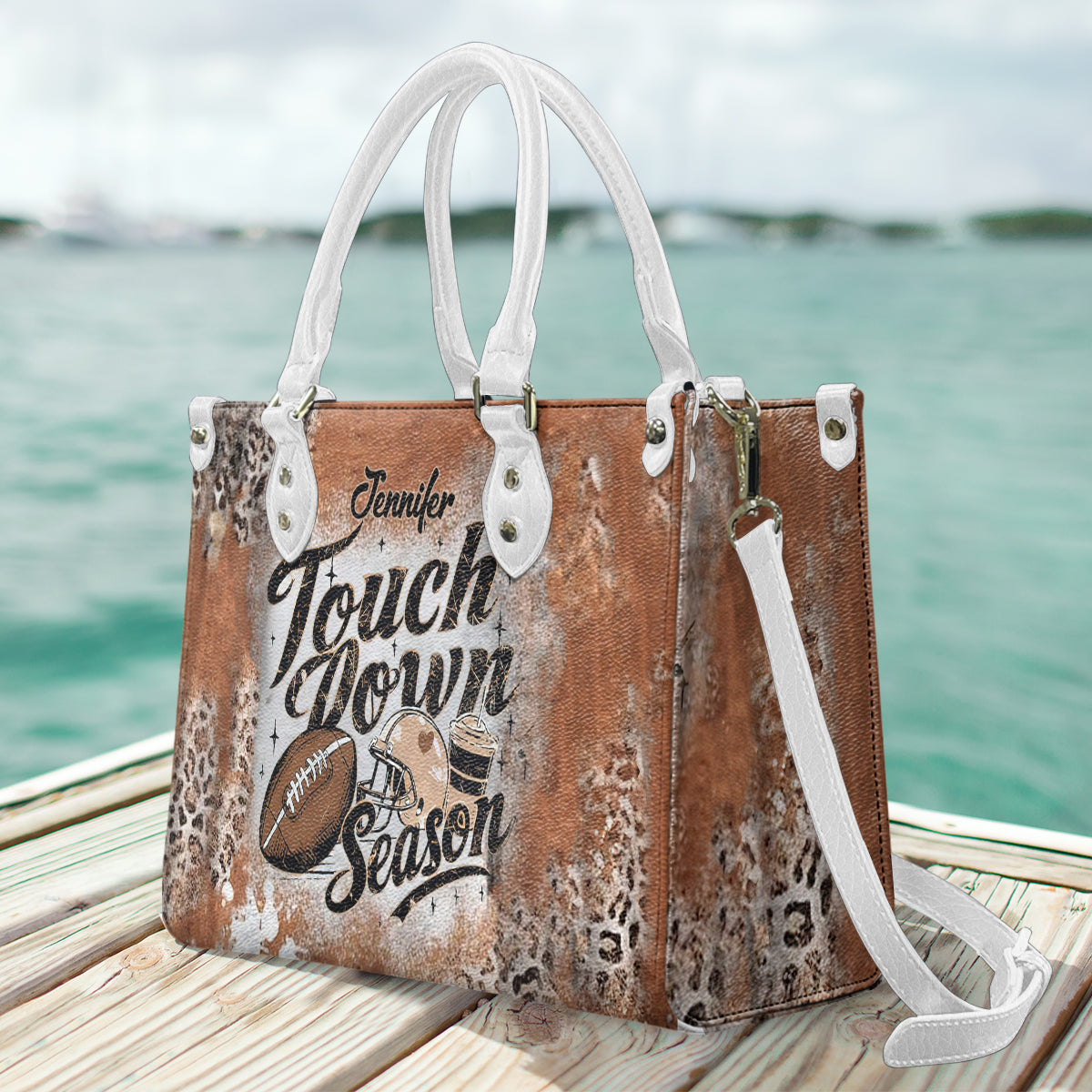 Touch Down Season – Personalisierte Fußball-Lederhandtasche