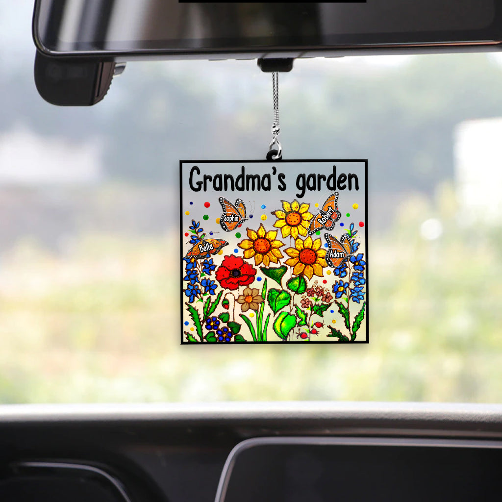 Grandma's Garden With Butterfly - Personalized Grandma Transparent Car Ornament