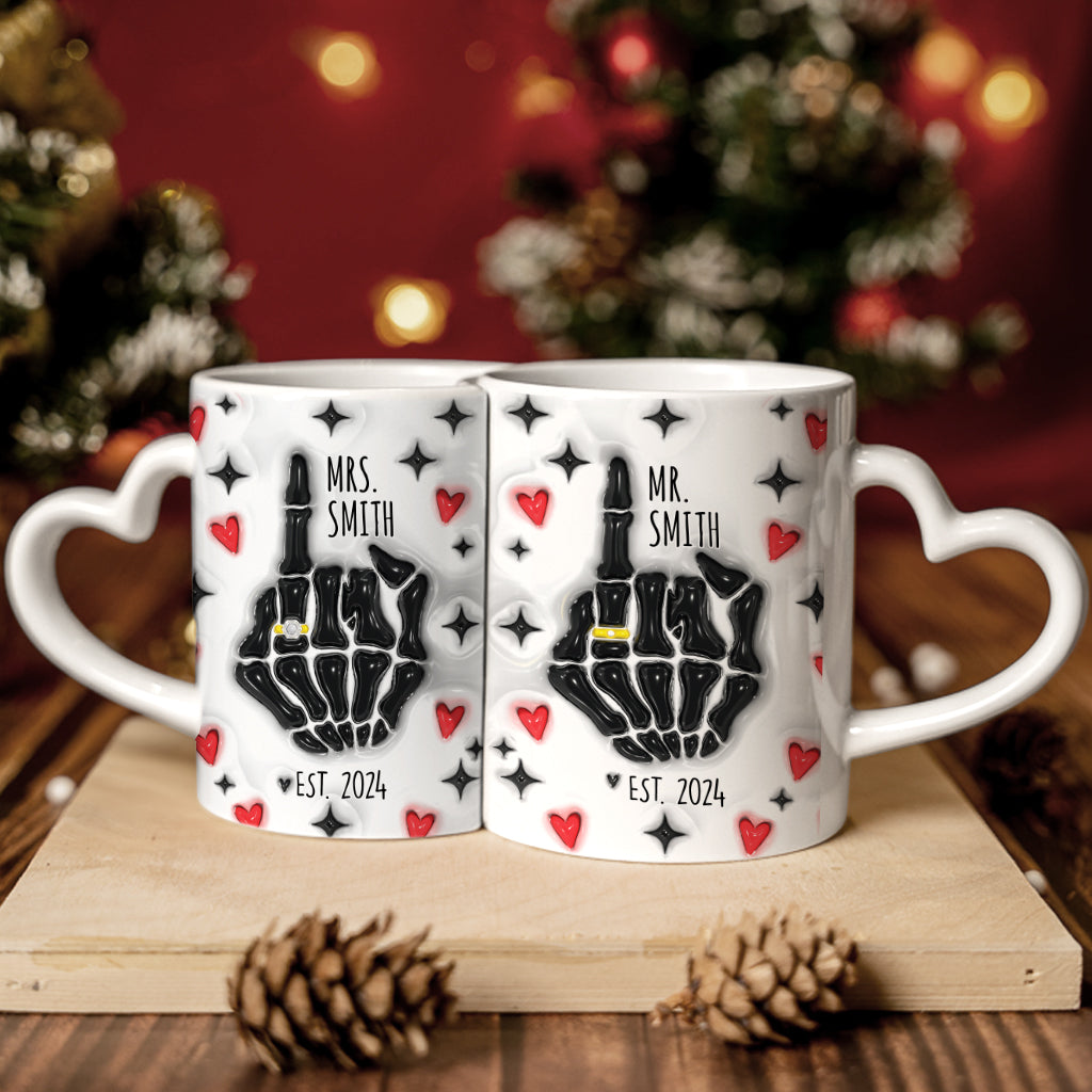 Funny Anniversary - Personalized Husband And Wife Matching Heart Handle Mug