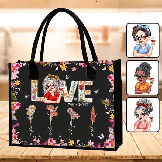Love Grandma Mom Life - Personalized Grandma Canvas Tote Bag