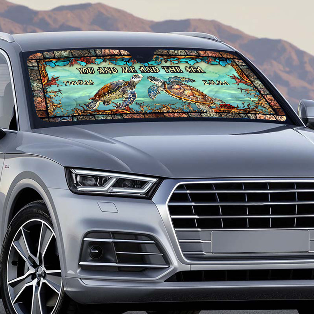 You And Me And The Sea - Personalized Turtle Car Sunshade