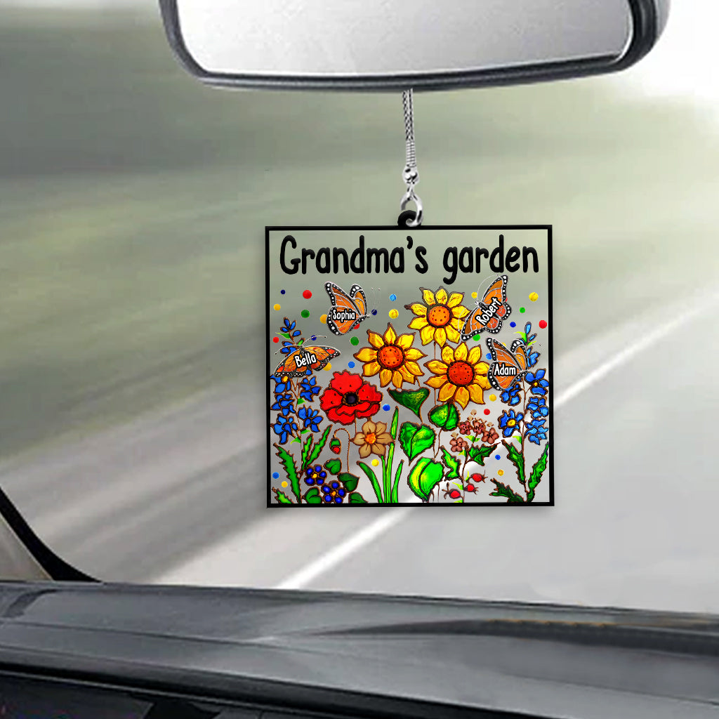 Grandma's Garden With Butterfly - Personalized Grandma Transparent Car Ornament