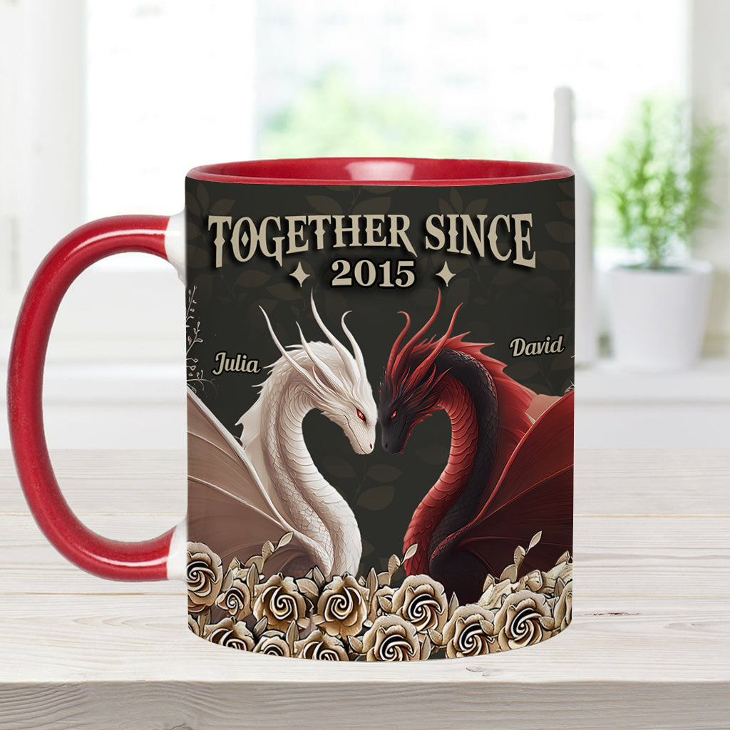 Von unserem ersten Kuss – Personalisierte Tasse mit Drachenmotiv