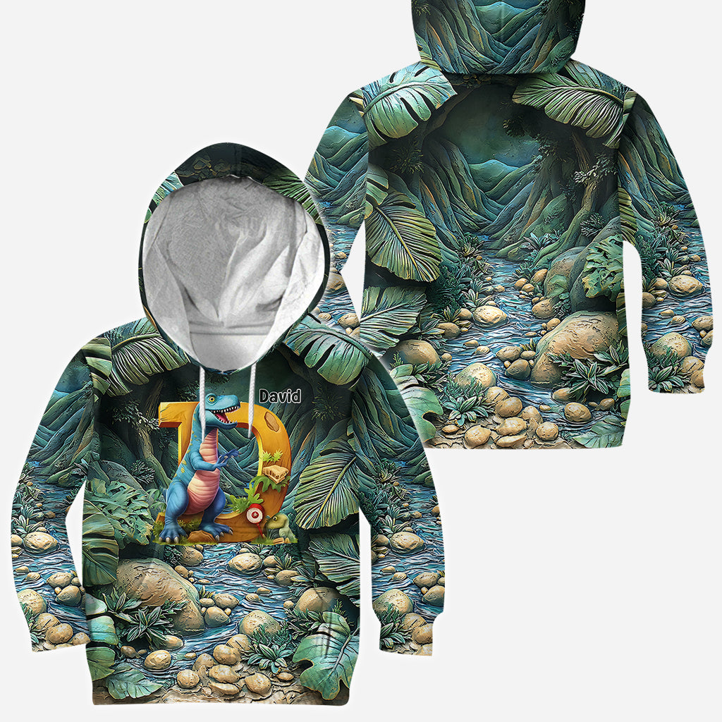 T-shirt enfant personnalisé avec lettre dinosaure - T-shirt intégral