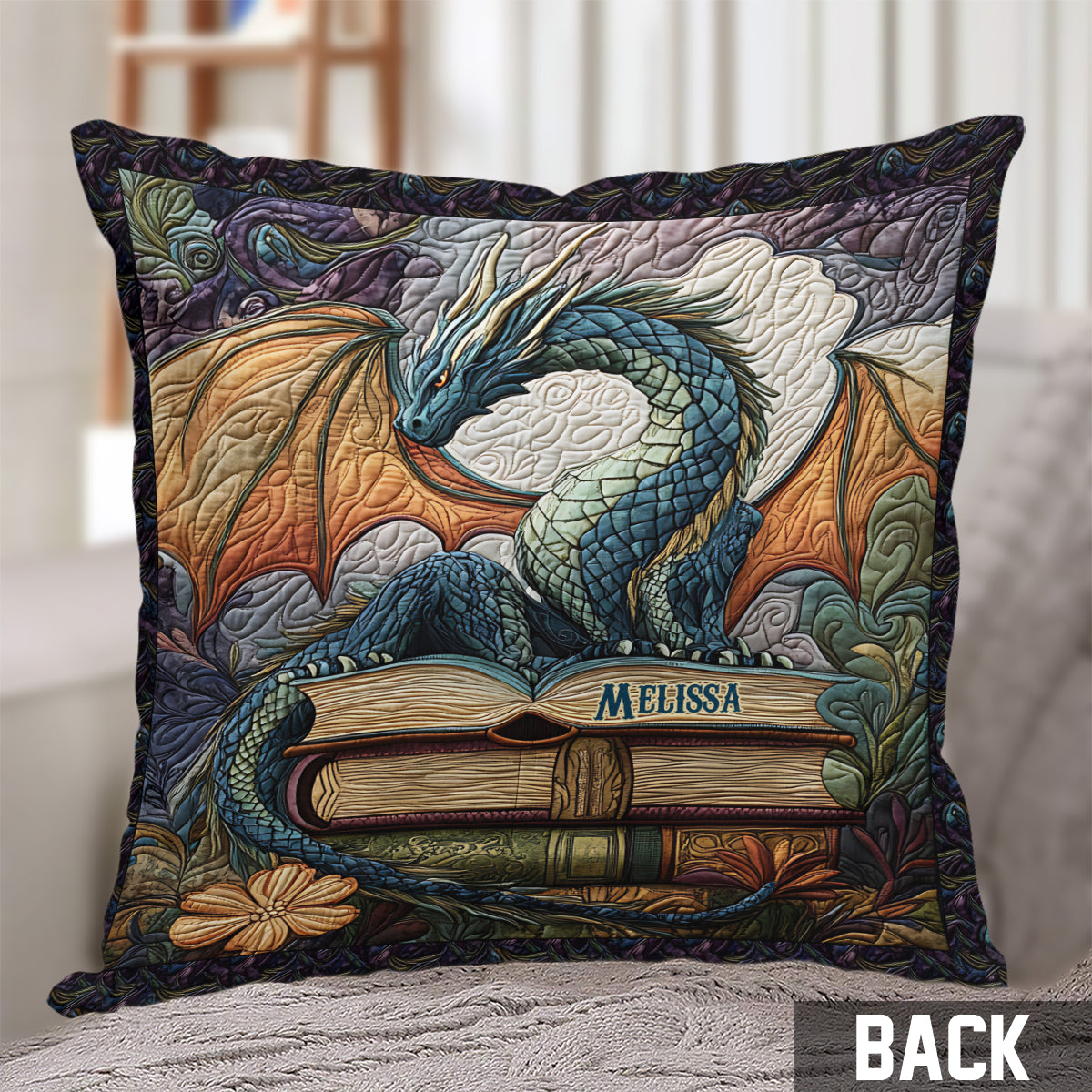 Je ne suis pas un rat de bibliothèque, je suis un dragon des livres - Coussin décoratif personnalisé en forme de livre