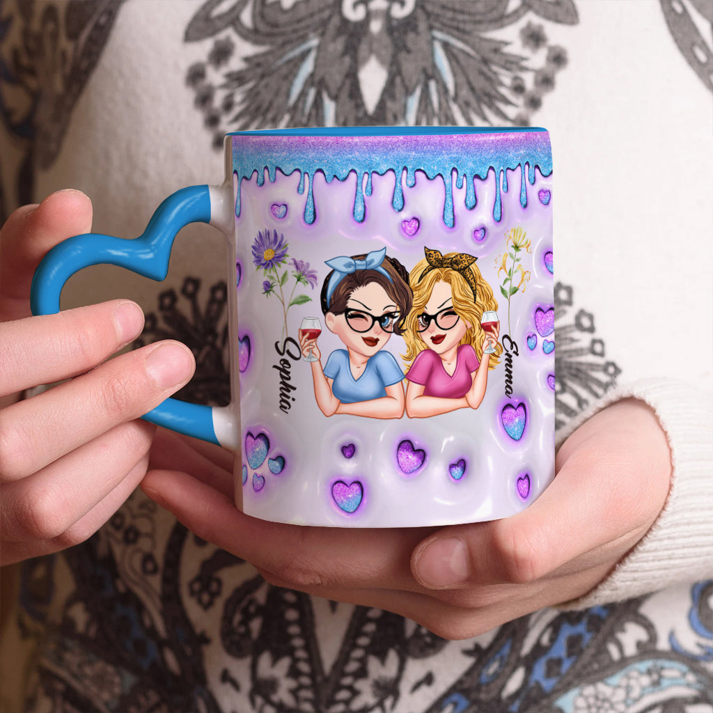 Besties Forever Beautiful Birth Month Flower - Personalized Bestie Heart Handle Mug