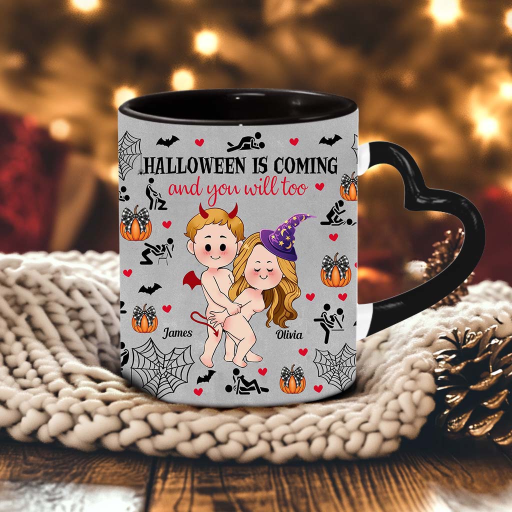 Halloween Is Coming - Personalized Couple Heart Handle Mug