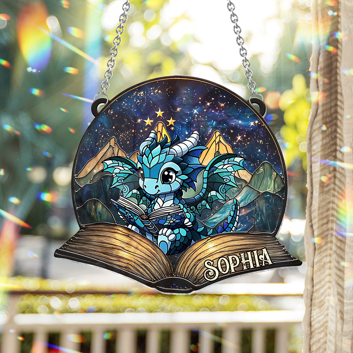 Fantasy-Buchleser – Personalisierter Buch-Fensterhänger als Sonnenfänger 