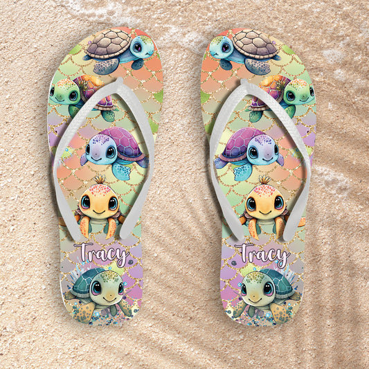 Cute Turtles - Personalized Turtle Flip Flops