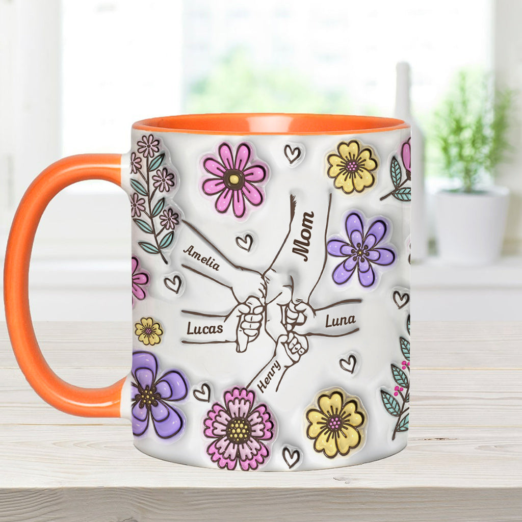 Pink Flower Holding Hands Nana Grandma Mom - Personalized Mother Accent Mug