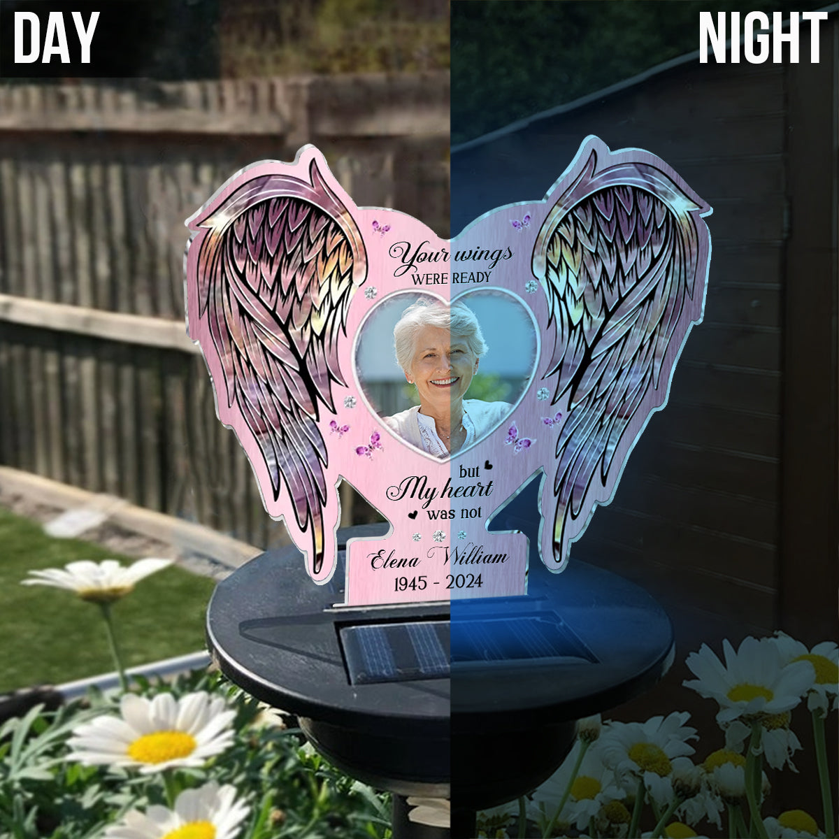 Your Wings Were Ready But My Heart Was Not - Personalized Memorial Garden Solar Light