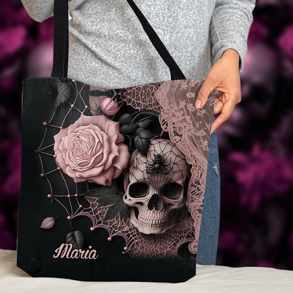 Roses And Skull - Personalized Skull Tote Bag