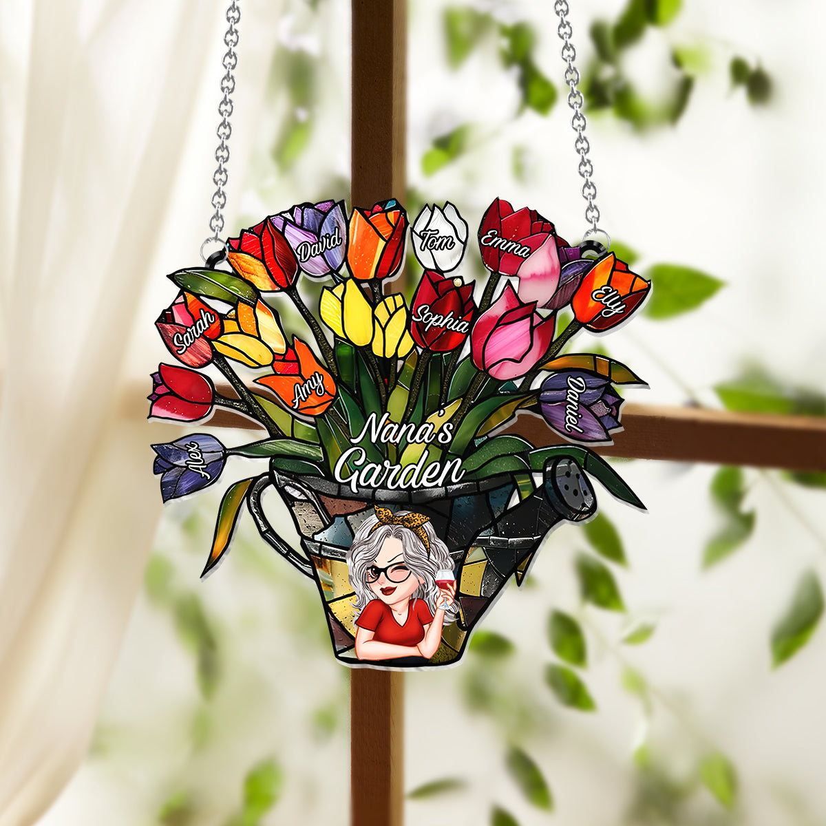 Grandma's Garden - Personalized Grandma Window Hanging Suncatcher Ornament