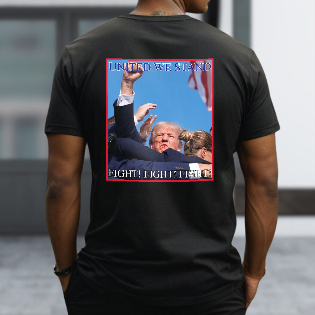T-shirt « Unis nous sommes forts », T-shirt « Jamais de reddition », T-shirt « Luttons pour l’Amérique », T-shirt « Rassemblement 2024 », T-shirt « Luttons, combattons, combattons »