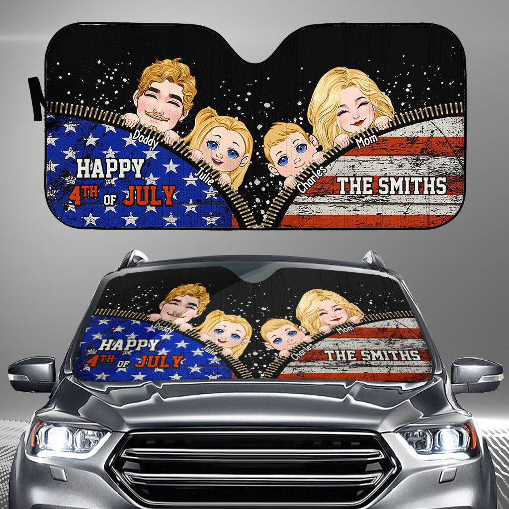 Pare-soleil de voiture familial personnalisé pour la fête nationale américaine - Idée cadeau amusante pour toute la famille