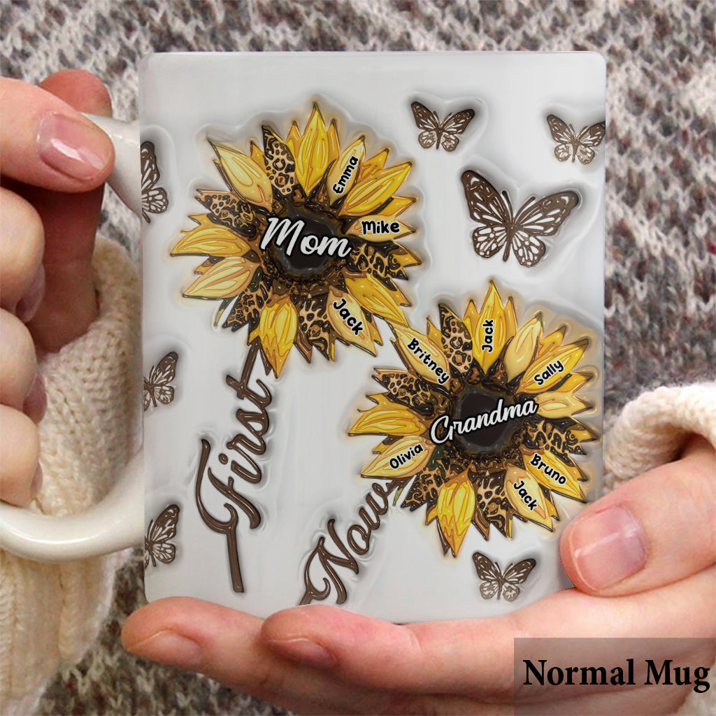 First Mom Now Grandma Sunflower Inflated - Personalized Grandma Mug