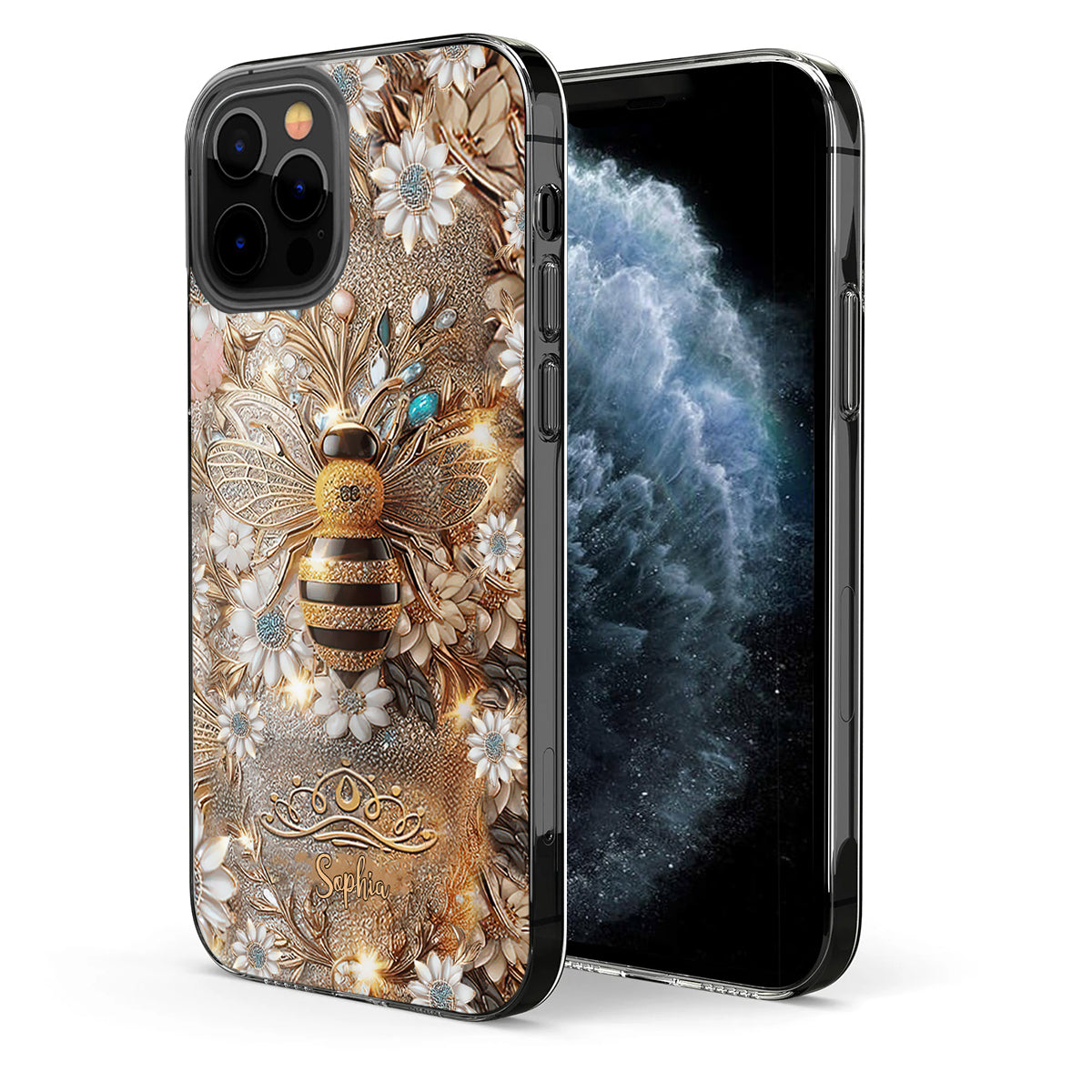 Queen Bee – Personalisierte transparente Handyhülle mit Bienenmotiv