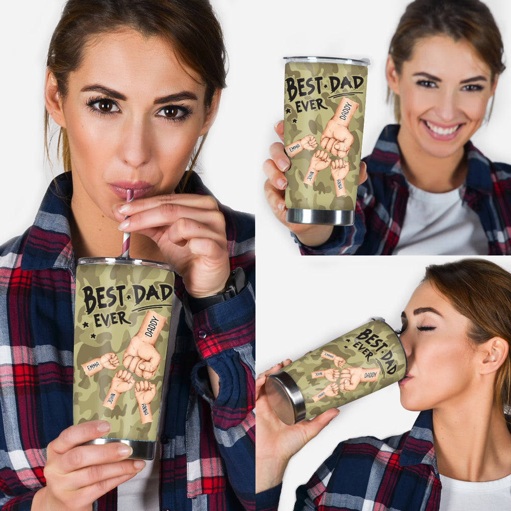 Best Dad Ever Camo Pattern Fist Bump - Personalized Father Tumbler