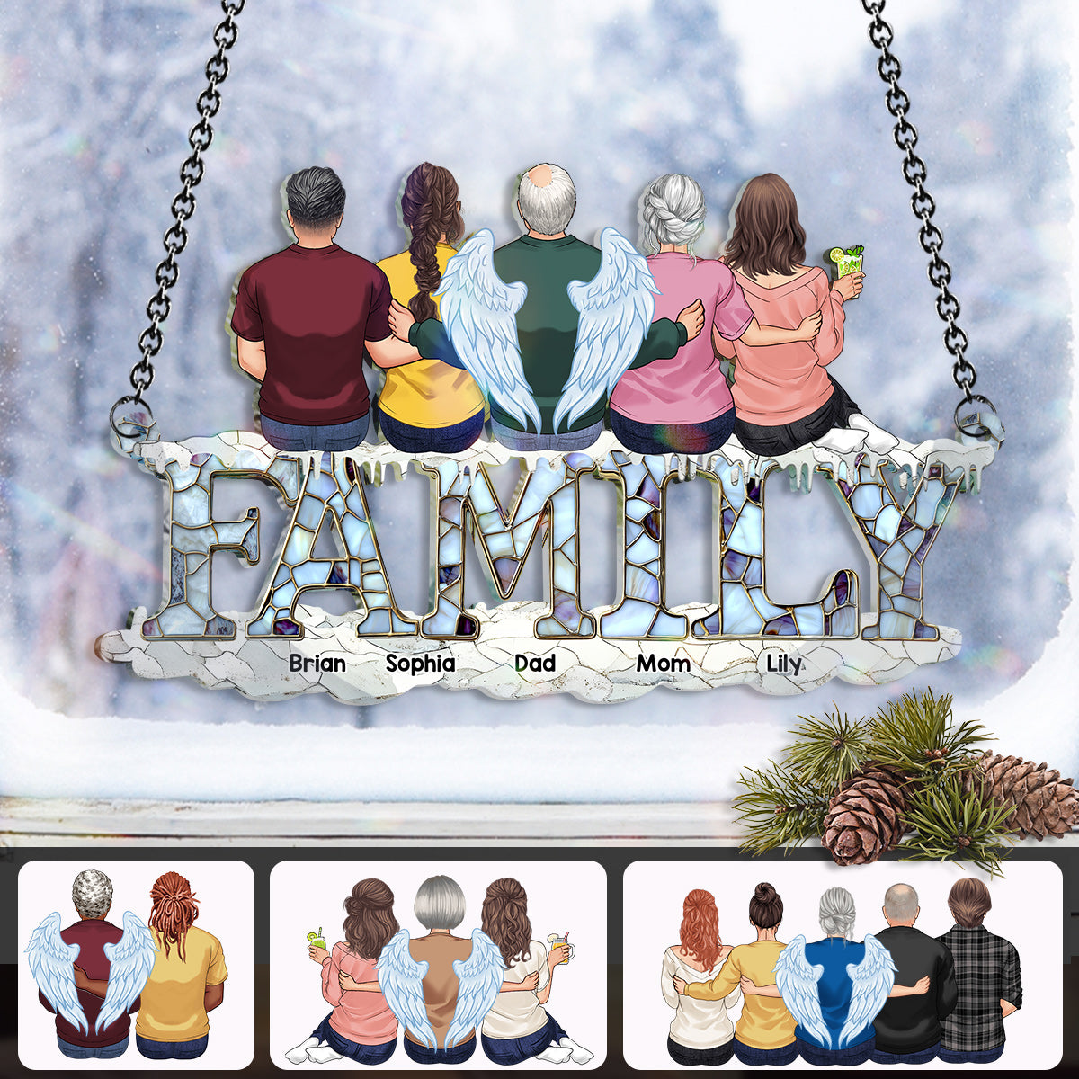 Familienweihnachten – Personalisierter Familien-Fensterhänger-Sonnenfänger als Ornament 