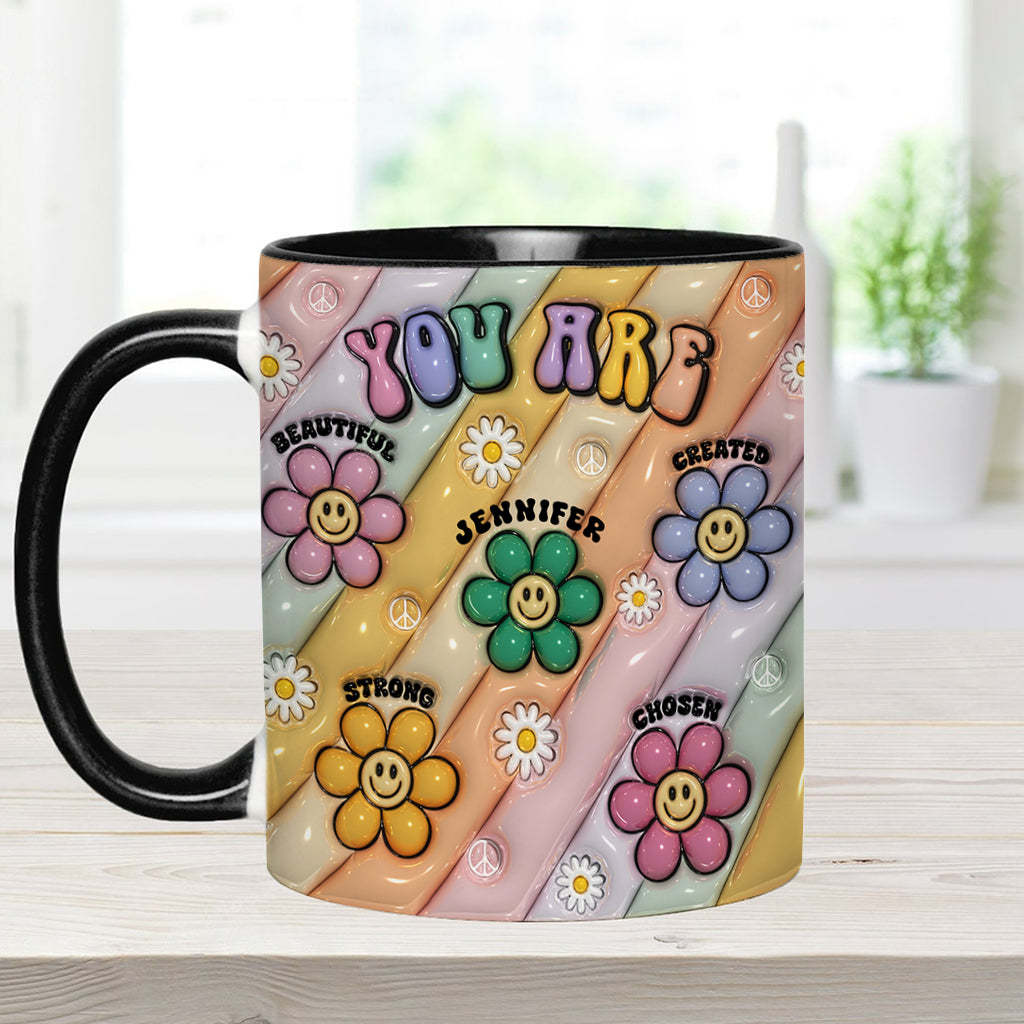 Tu es belle, forte et victorieuse - Mug personnalisé style hippie