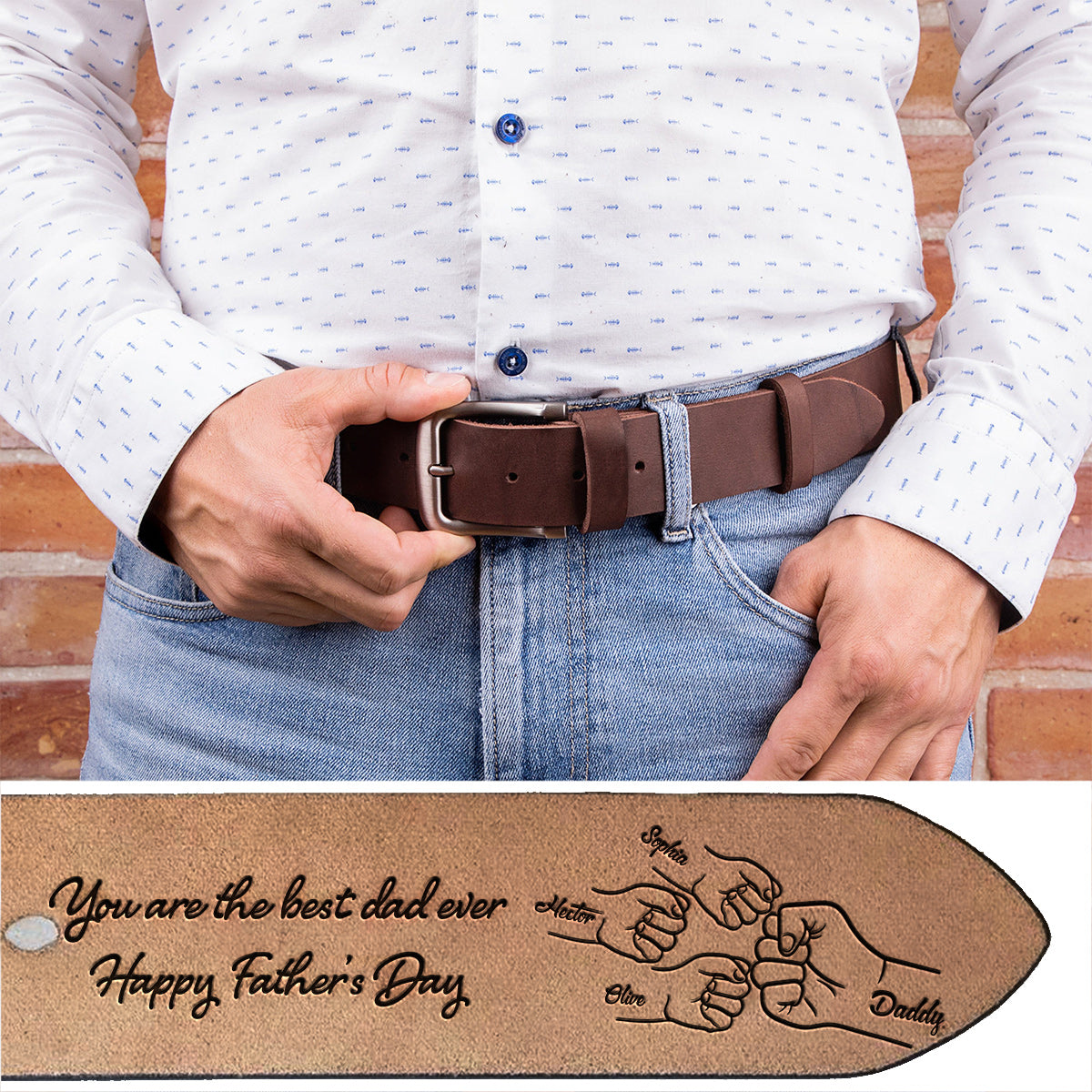 Daddy's Team Best Dad Ever - Personalized Father Leather Belt
