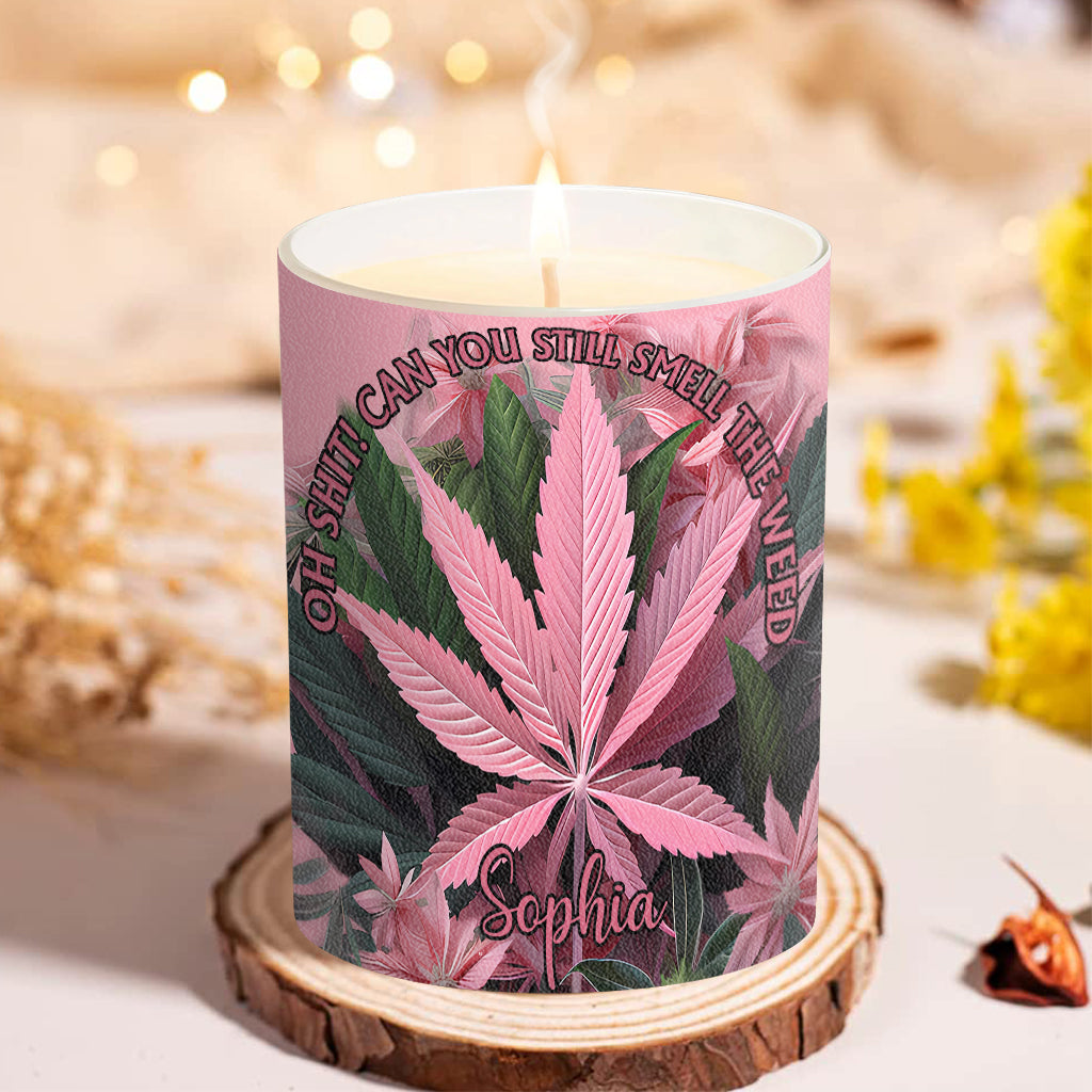 Rose dans mon coin - Bougie personnalisée au cannabis avec couvercle en bois