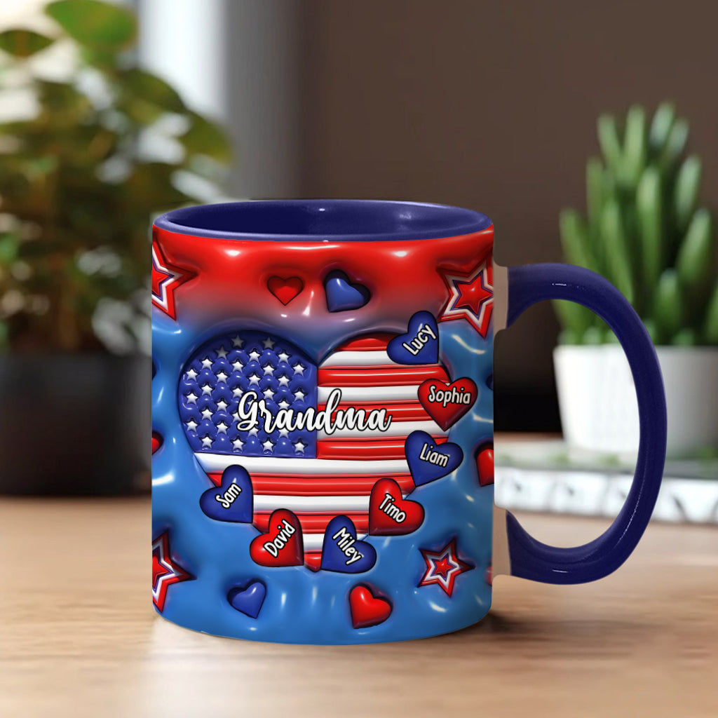Grandma & Grandkids Puff Heart Flag - Personalized Grandma Accent Mug