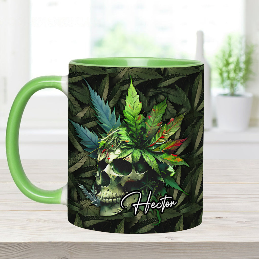 Skull Green Leaf - Personalized Weed Accent Mug