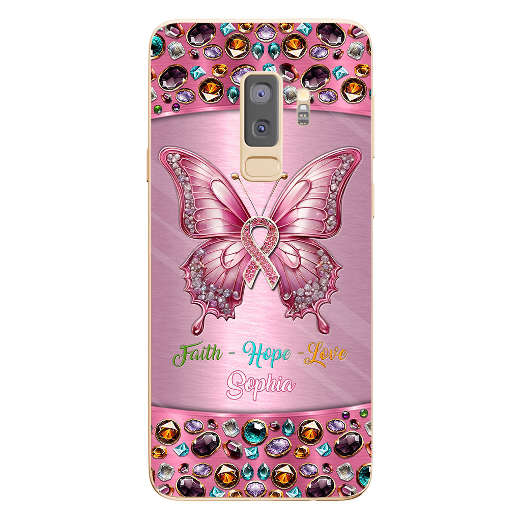 Coque de téléphone transparente personnalisée « Espoir de guérison » pour la sensibilisation au cancer du sein