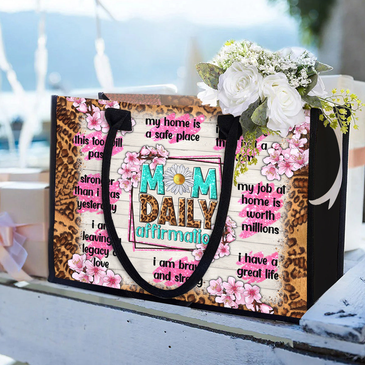 Mom Daily Affirmation Strong Brave Loved - Personalized Mother Canvas Tote Bag