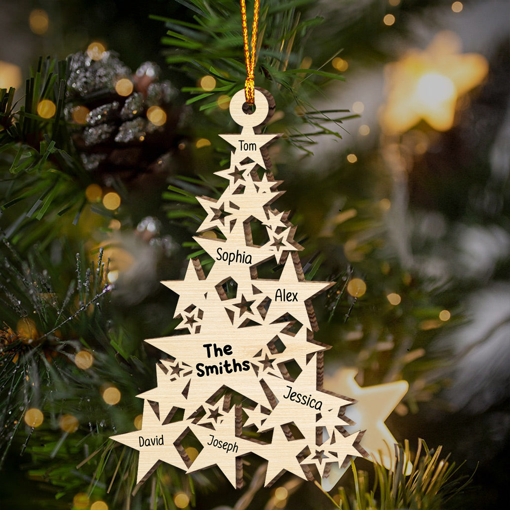 Sapin de Noël en forme d'étoile avec noms de famille personnalisés - Ornement familial personnalisé