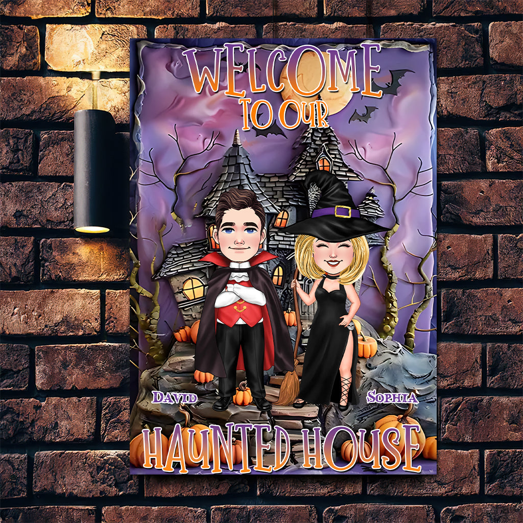 Welcome To Our Haunted House - Personalized Witch Rectangle Metal Sign