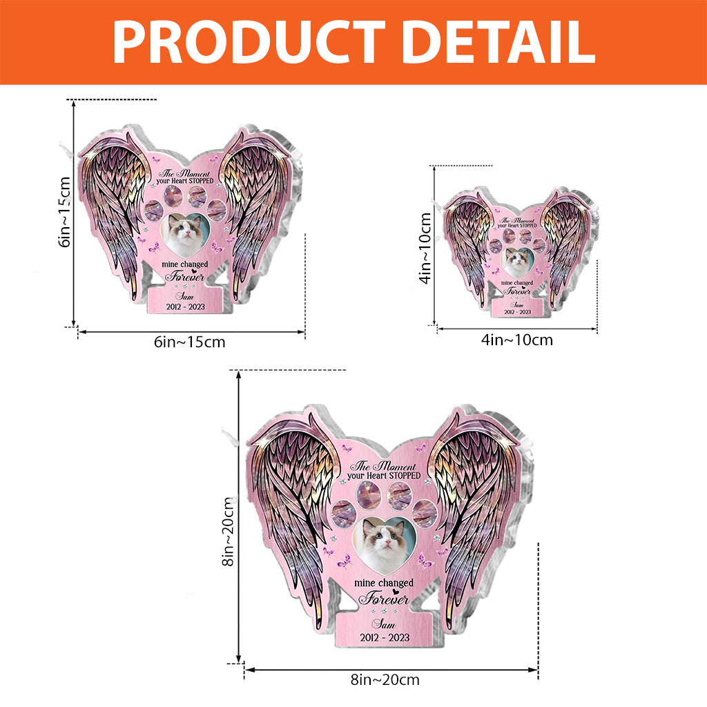 Ailes commémoratives : Tes ailes étaient prêtes, mais mon cœur ne l’était pas – Plaque acrylique personnalisée en forme de chat