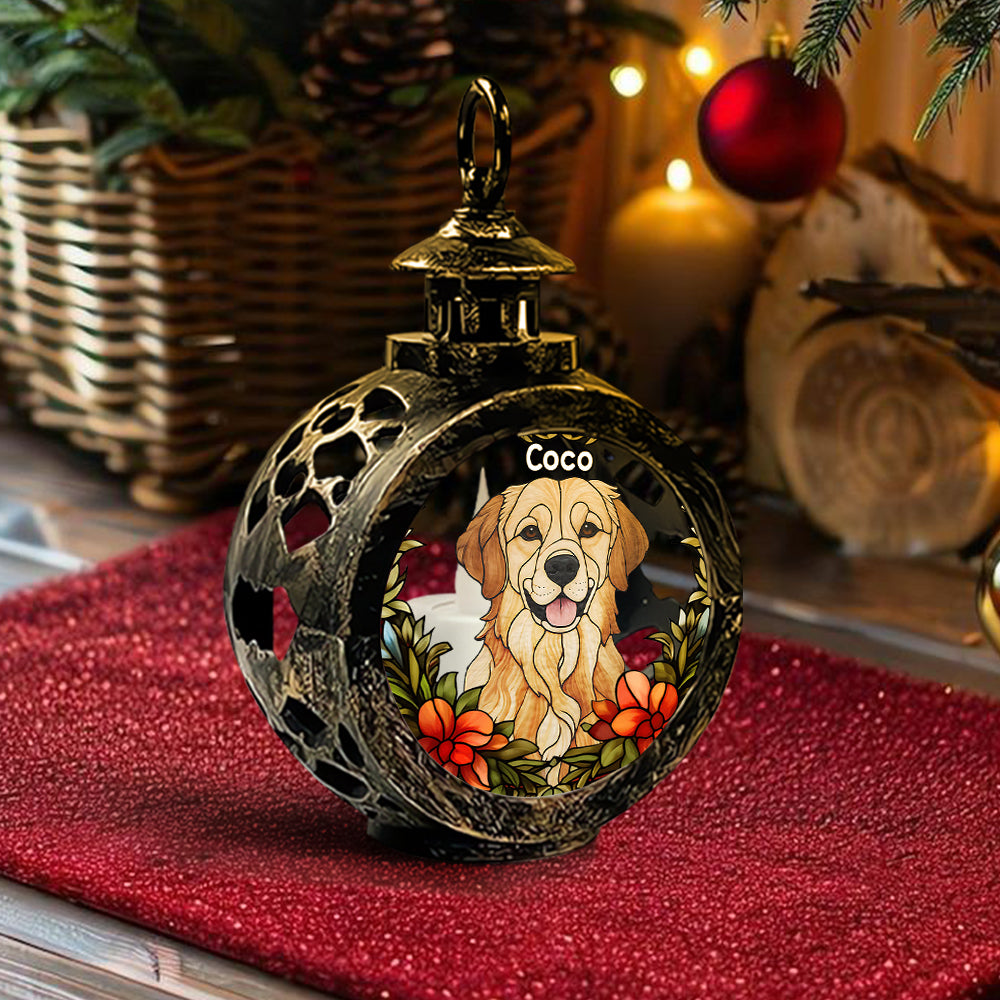 Vitrail personnalisé pour animaux de compagnie - Lanterne ronde personnalisée pour chien avec lumière