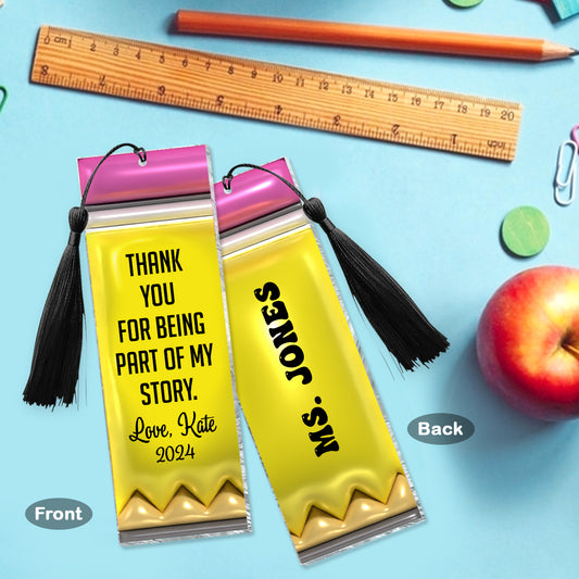 Merci d'avoir fait partie de mon histoire - Marque-page crayon personnalisé pour enseignant (Imprimé des deux côtés)