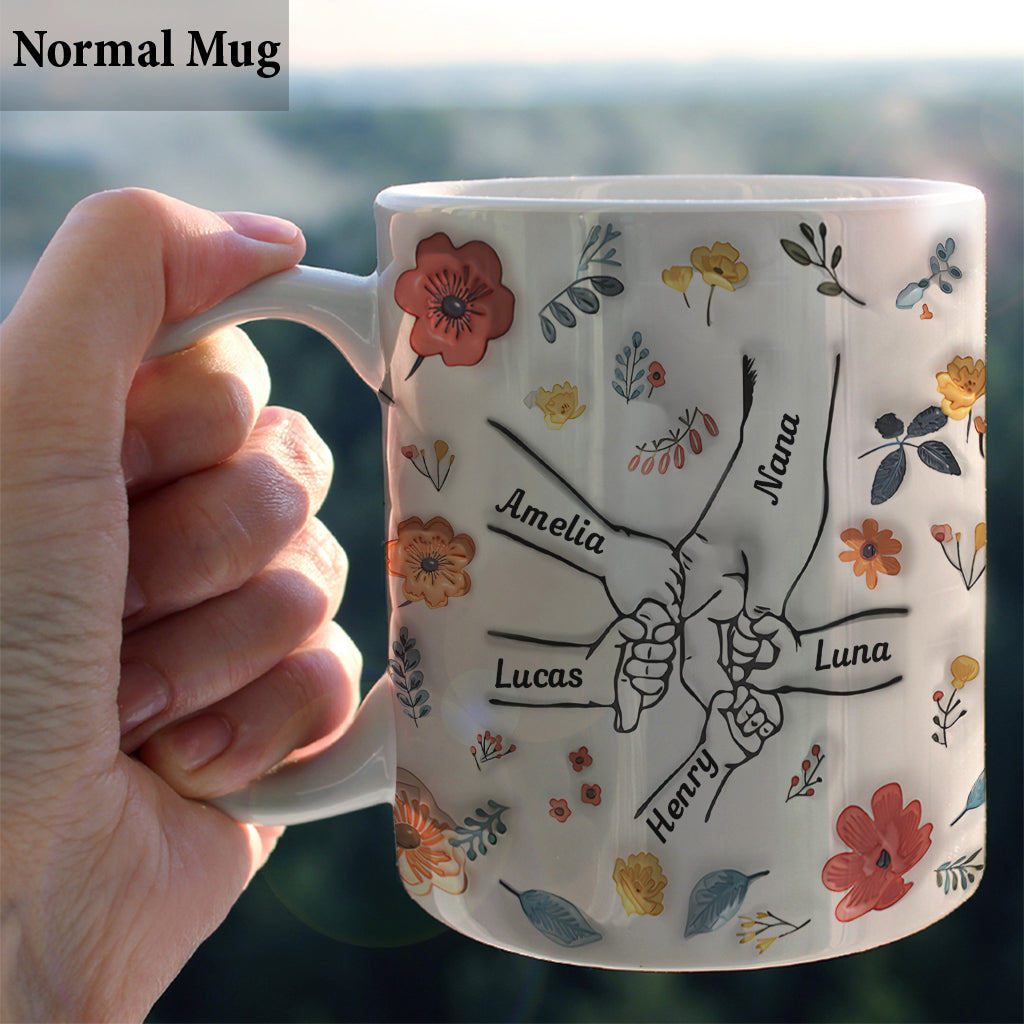 Floral Inflated Hands Holding - Personalized Grandma Mug